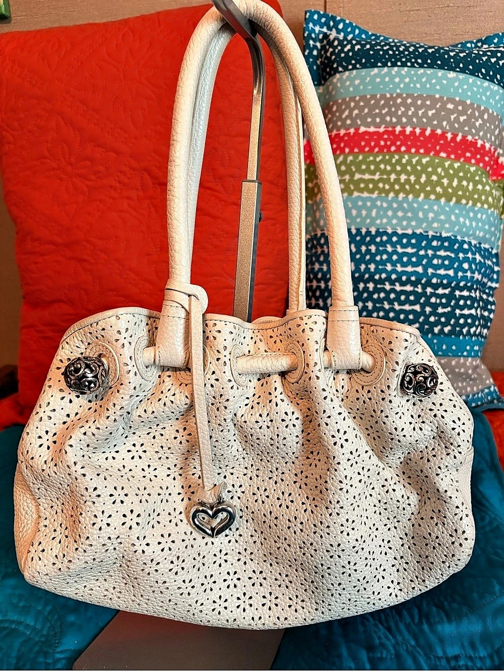 Brighton Collection Perforated Leather Tote in White